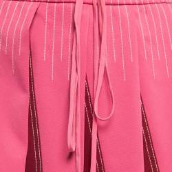 Pre Owned Valentino Pink/Red Knit Pleated Ponte Skirt M