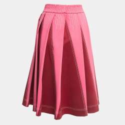 Pre Owned Valentino Pink/Red Knit Pleated Ponte Skirt M