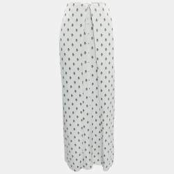 Valentino Metallic Silver Floral Print Crepe Layered Maxi Skirt S