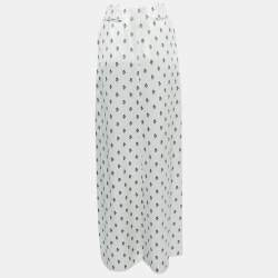 Valentino Metallic Silver Floral Print Crepe Layered Maxi Skirt S