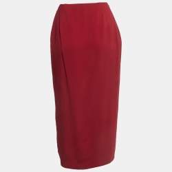 Pre Owned Valentino Red Crepe Midi Skirt M