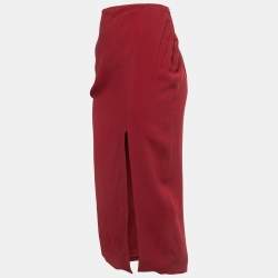 Pre Owned Valentino Red Crepe Midi Skirt M