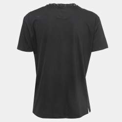 Pre Owned Valentino Black Cotton Stud Embellished T-Shirt S