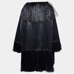 Valentino Black Synthetic Fringed Overcoat S