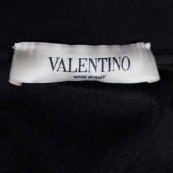 Pre Owned Valentino Black Jersey Plisse Midi Dress L