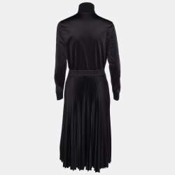 Pre Owned Valentino Black Jersey Plisse Midi Dress L