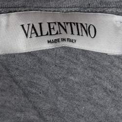 Pre Owned Valentino Grey Cotton Knit Floral Patch Detail T-Shirt XL