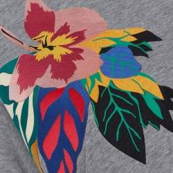 Pre Owned Valentino Grey Cotton Knit Floral Patch Detail T-Shirt XL