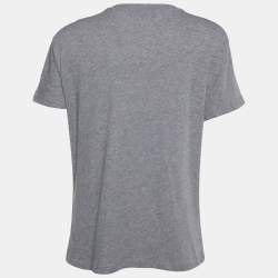 Pre Owned Valentino Grey Cotton Knit Floral Patch Detail T-Shirt XL