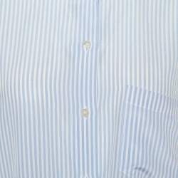 Pre Owned Valentino Blue & White Striped Silk Button Front Shirt L