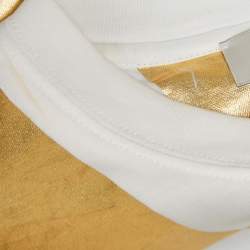 Pre Owned Valentino White/Gold V Optical Foil Print Cotton Cropped T-Shirt XS