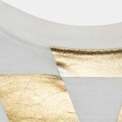 Pre Owned Valentino White/Gold V Optical Foil Print Cotton Cropped T-Shirt XS