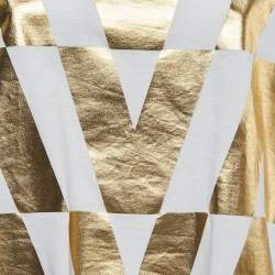 Pre Owned Valentino White/Gold V Optical Foil Print Cotton Cropped T-Shirt XS