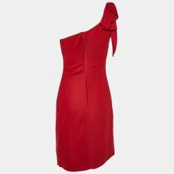 مملوكة مسبقًا Valentino Red Crepe Bow Detail One Shoulder Mini Dress M