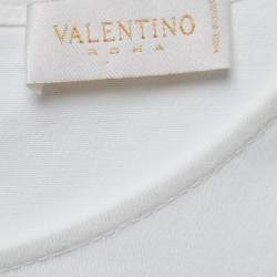 Pre Owned Valentino White Cotton Guipure Lace Paneled Sleeveless Dress M