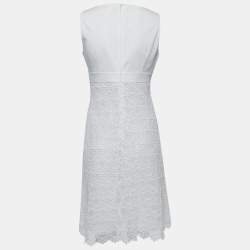 Pre Owned Valentino White Cotton Guipure Lace Paneled Sleeveless Dress M