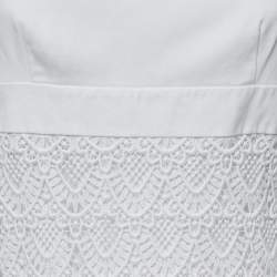 Pre Owned Valentino White Cotton Guipure Lace Paneled Sleeveless Dress M