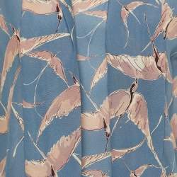 Pre Owned Valentino Blue Bird Printed Silk Neck Tie Detail Top M