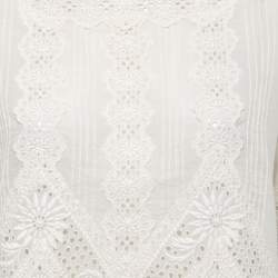 Pre Owned Valentino Cream Cotton & Lace Trim Top L