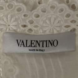Pre Owned Valentino Cream Cotton & Lace Trim Top L