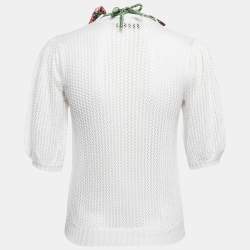 Pre Owned Valentino White Crochet Knit Embroidered Collar Top S