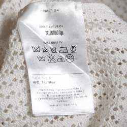 Pre Owned Valentino White Crochet Knit Embroidered Collar Top S