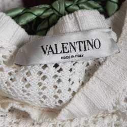 Pre Owned Valentino White Crochet Knit Embroidered Collar Top S