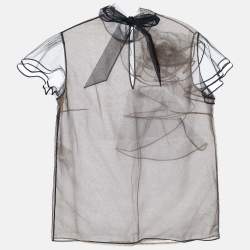 Pre Owned Valentino Black Floral Applique Tulle Top L