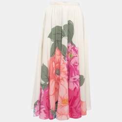 Valentino Cream Floral Print Silk Flared Maxi Skirt M