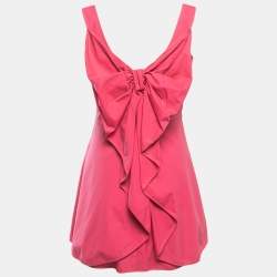 Pre Owned Valentino Techno Couture Pink Cotton Bow Detailed Sleeveless Mini Dress M 