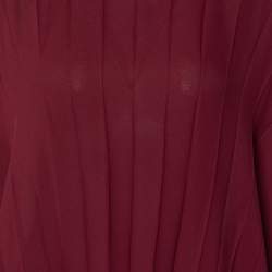 Pre Owned Valentino Burgundy Plisse Silk Butterfly Sleeve Top L