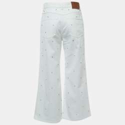 Valentino White Studded Denim Wide Leg Jeans M Waist 28" 