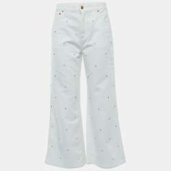 Valentino White Studded Denim Wide Leg Jeans M Waist 28" 