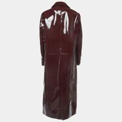 Pre Owned Valentino Burgundy Patent Leather Open Front Long Trench Coat M