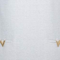 Pre Owned Valentino White/Blue Striped Patterned Tweed Shift Dress XL