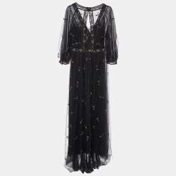Pre Owned Valentino Black Embellished Tulle Faux Wrap Dress M