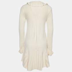 Pre Owned Valentino Cream Wool Knit Ruffled Tie Detail Long Shrug L