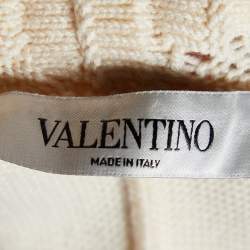Pre Owned Valentino Cream Wool Knit Ruffled Tie Detail Long Shrug L