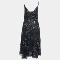 Valentino Black Embellished Glitter Clouds Patterned Silk Midi Wrap Dress M