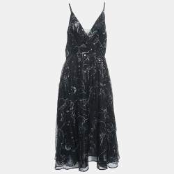 Valentino Black Embellished Glitter Clouds Patterned Silk Midi Wrap Dress M