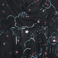 Valentino Black Embellished Glitter Clouds Patterned Silk Midi Wrap Dress M