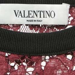 Pre Owned Valentino Burgundy Lace Crew Neck Sweatshirt M  