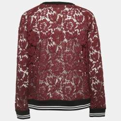 Pre Owned Valentino Burgundy Lace Crew Neck Sweatshirt M  