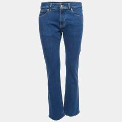 Pre Owned Valentino Blue Denim V Logo Pocket Detailed Straight Legged Jeans S Waist 27"