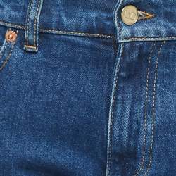 Pre Owned Valentino Blue Denim V Logo Pocket Detailed Straight Legged Jeans S Waist 27"