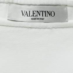 Pre Owned Valentino White Cotton V Logo Detailed Long Sleeve Polo Top M