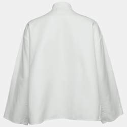 Pre Owned Valentino White Cotton V Logo Detailed Long Sleeve Polo Top M