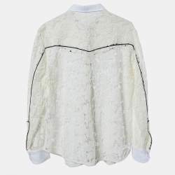 Pre Owned Valentino White Lace Contrast Detail Shirt L