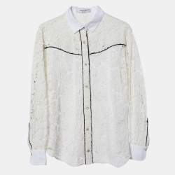 Pre Owned Valentino White Lace Contrast Detail Shirt L