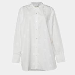 Pre Owned Valentino White Floral Applique Cotton Shirt L